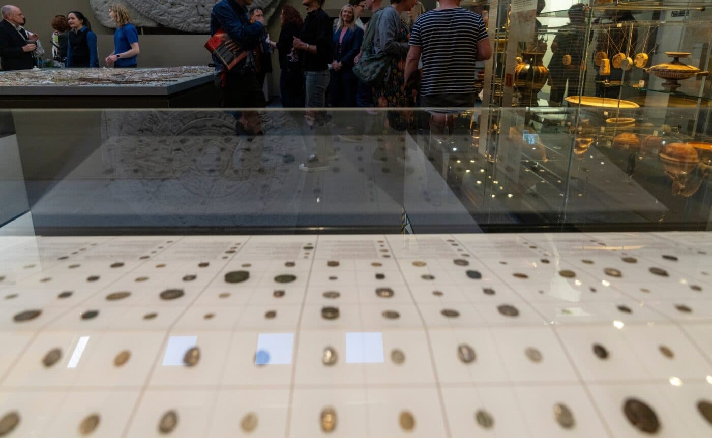 A display of ancient coins