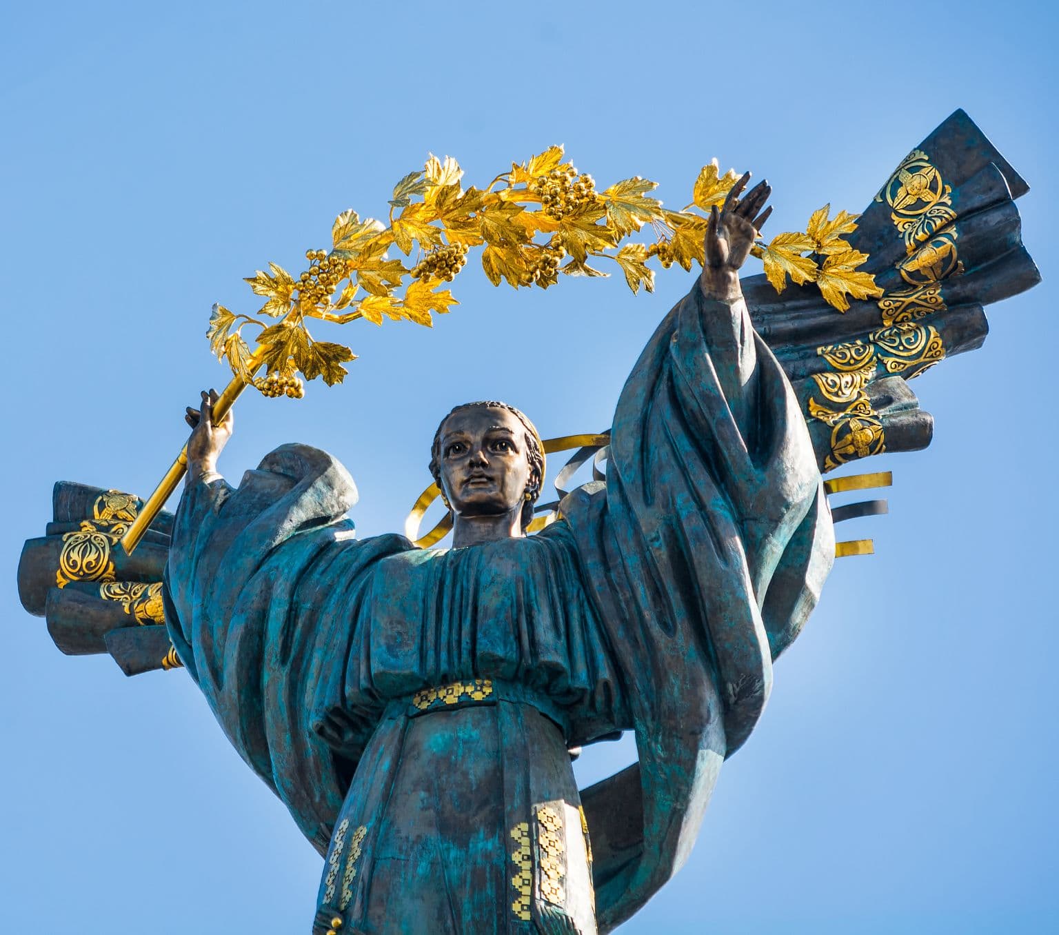 Monument of Independence of Ukraine in front of blue sky