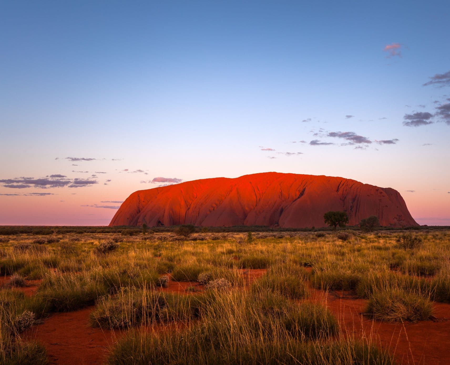 Uluru after sunset on a clear winter evening