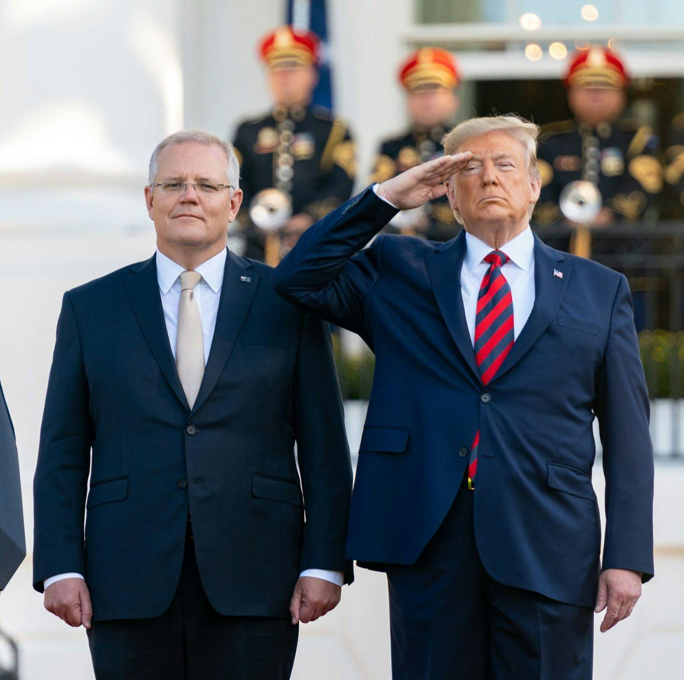 Scott Morrison and Donald Trump on stage